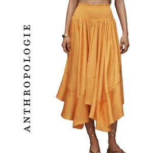 Anthropologie Smocked-Waist Asymmetric Skirt